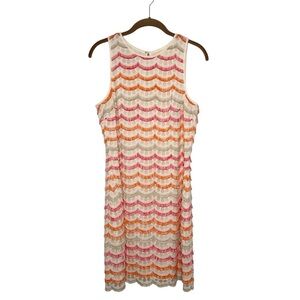 PHOEBE COUTURE PINK ORANGE OFF WHITE FRINGE SLEEVELESS DRESS SZ 8